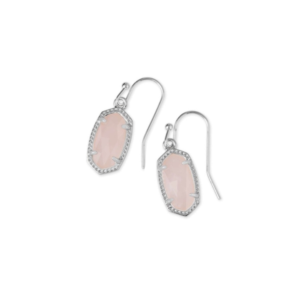 Kendra Scott Lee Silver Drop Earrings Rose Quartz
